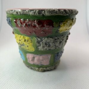 Vtg MCM Fratelli Fanciullacci pottery 4” planter design brick multi color Italy